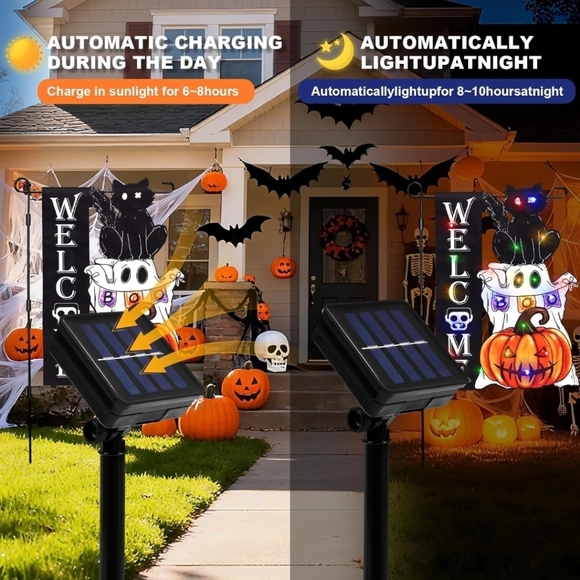 Halloween LED Garden Flag 8 Modes Feet Shape Flag, 12x18 Double Sided (Ghost) - Picture 4 of 7